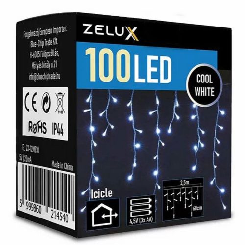 Zelux 100 LED Christmas Light Icicle Light Curtain CW, 2,5m