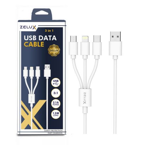 Zelux charger and data cable 120 cm 3in1