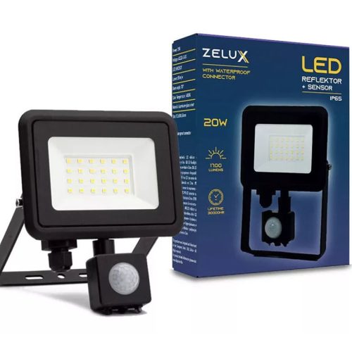 Zelux Led Floodlight 20W IP65 NW 4000K with motion detector PIR