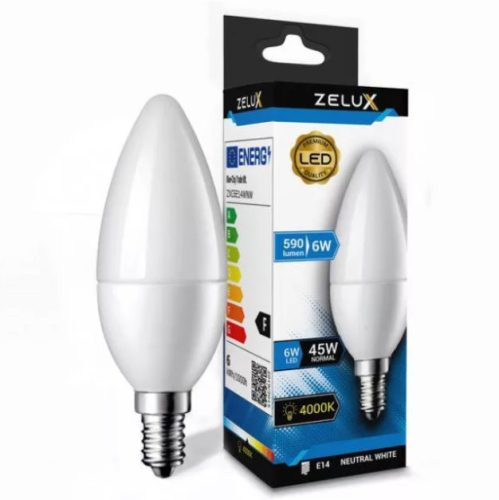 Zelux Led Candle C37 6W E14 4000K Bulb
