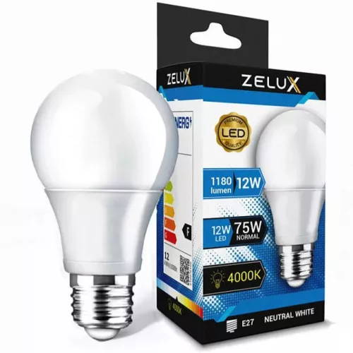 Zelux Led Globe Bulb A60 12W E27 4000K